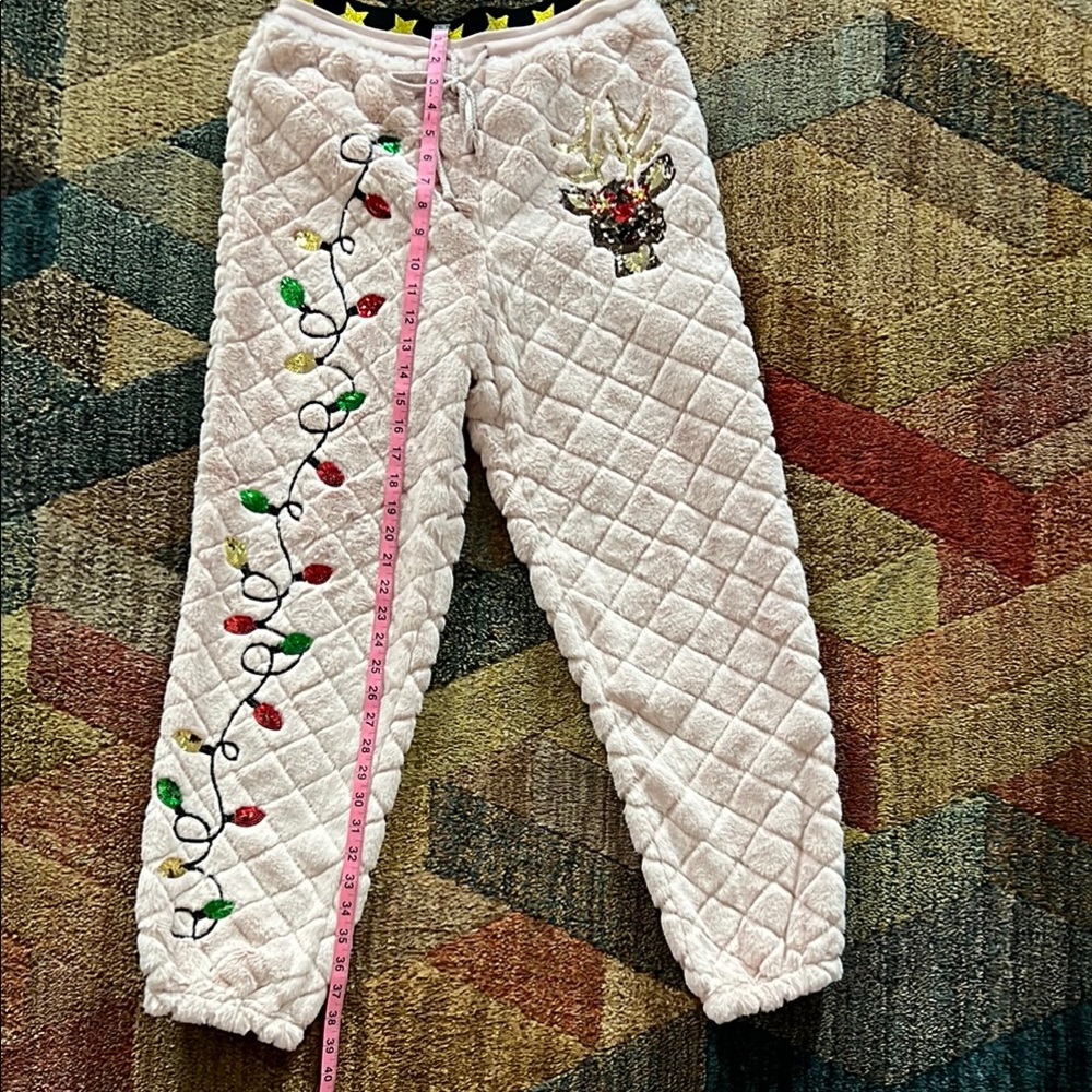 Cozy light pink Pajama bottoms with Embroidered Design